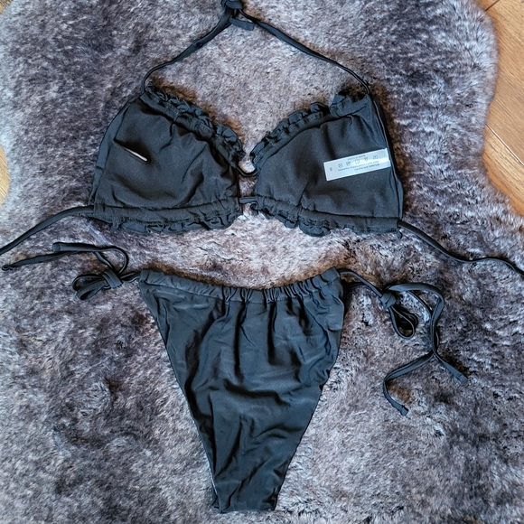 Black Ruched Top and Brazilian Bottom Bikini Set - Picture 7 of 7